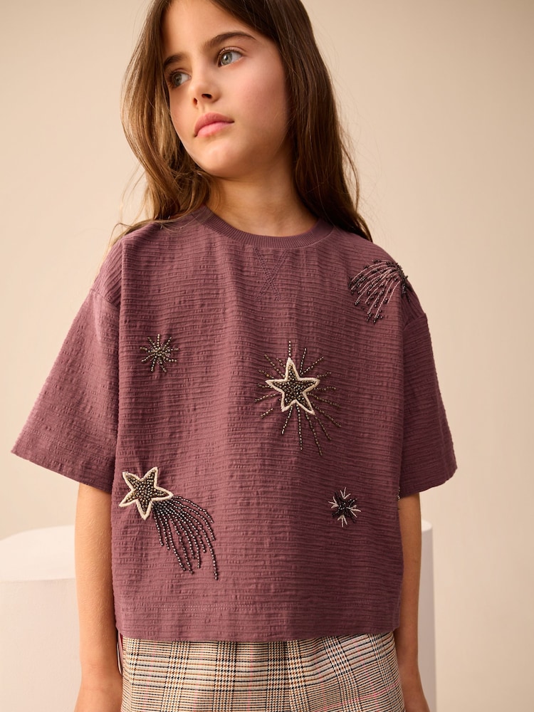 Rust Brown Sequin Star T-Shirt (3-16yrs) - Image 1 of 7 Rust Brown Sequin Star T-Shirt (3-16yrs) - Image 1 of 7