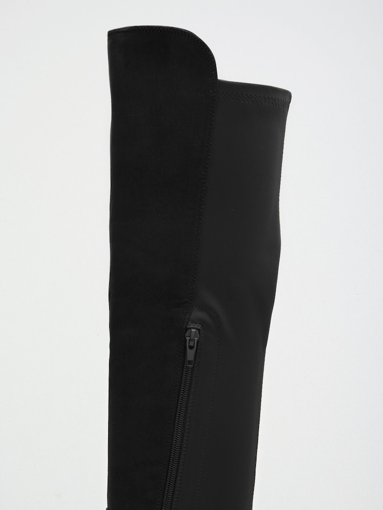 Lipsy Black Standard fit Faux Suede Elasticated Flat Knee High Casual Boots - Image 10 of 10