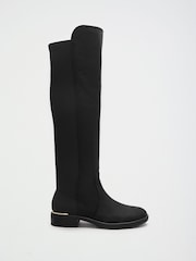 Lipsy Black Standard fit Faux Suede Elasticated Flat Knee High Casual Boots - Image 6 of 10
