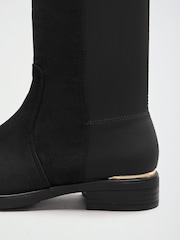 Lipsy Black Standard fit Faux Suede Elasticated Flat Knee High Casual Boots - Image 8 of 10