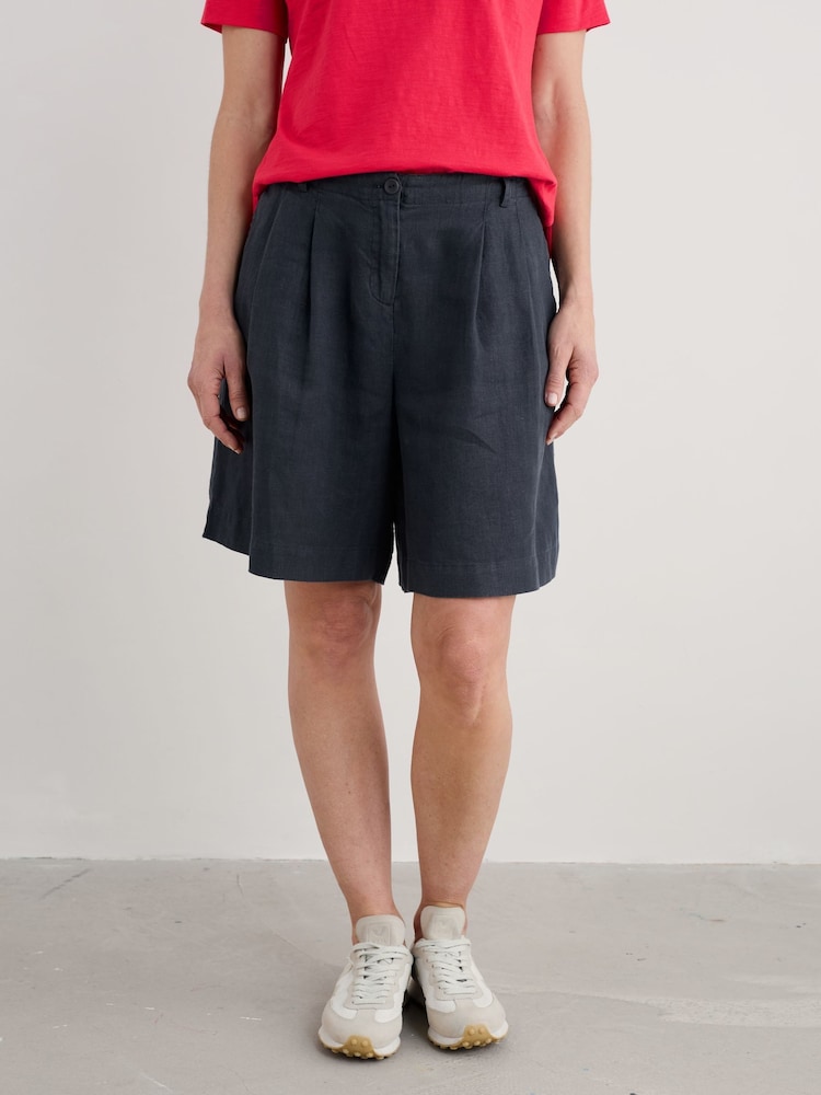 Seasalt Cornwall Blue Clover Bloom 100% Linen Shorts - Image 1 of 5 Seasalt Cornwall Blue Clover Bloom 100% Linen Shorts - Image 1 of 5