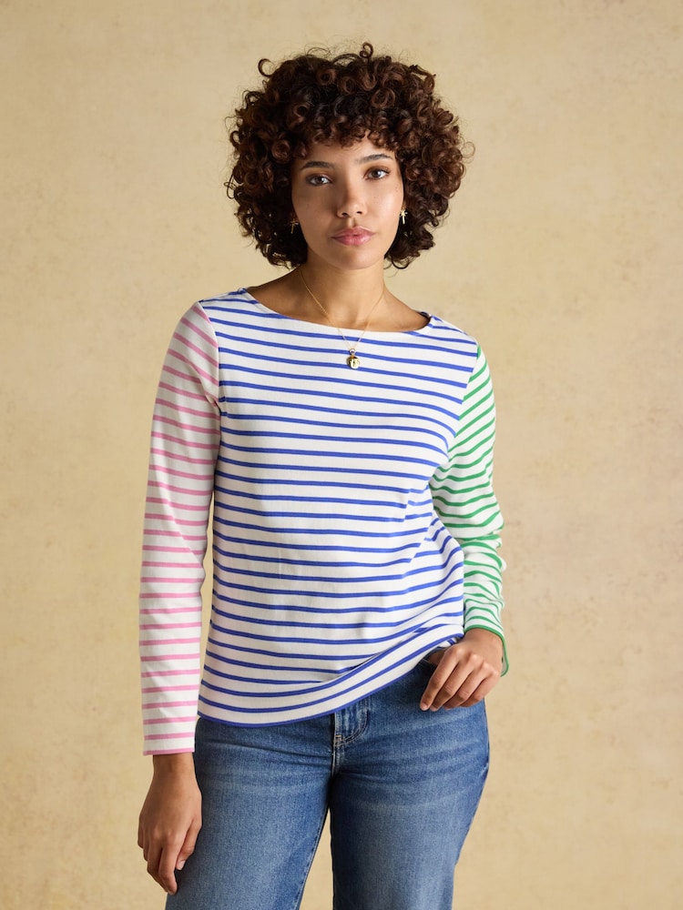 Joules Harbour Multi Hotchpotch Boat Neck 100% Cotton Long Sleeve Breton Top - Image 1 of 8