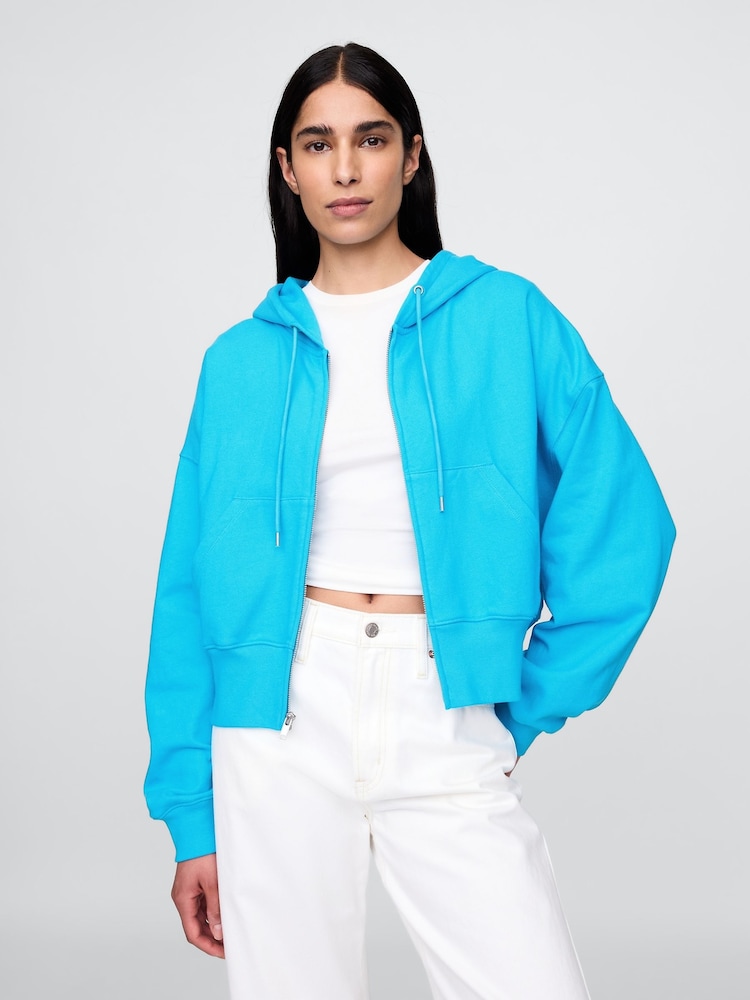 Gap Blue Heavyweight French Terry Oversized Zip Wedge Hoodie - Image 1 of 5