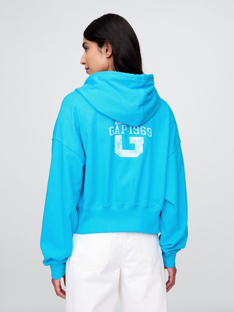 Gap Blue Heavyweight French Terry Oversized Zip Wedge Hoodie - Image 2 of 5