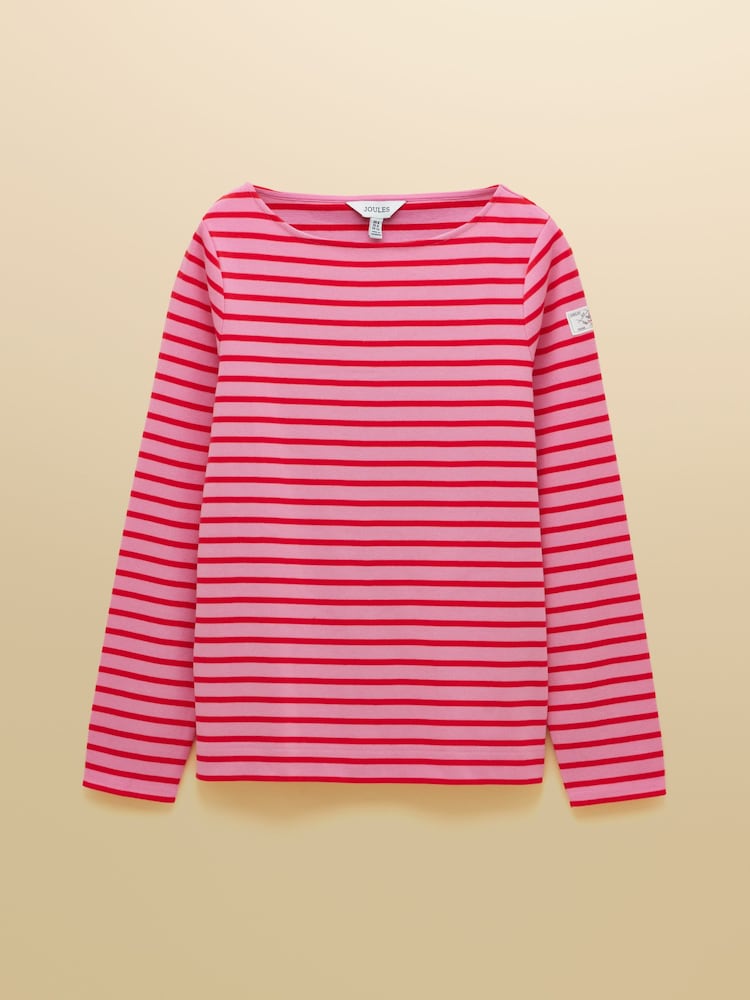 Joules Harbour Pink/Red Boat Neck 100% Cotton Long Sleeve Breton Top - Image 9 of 9
