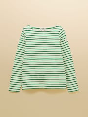 Creme/Grün - Joules Harbour Boat Neck 100% Cotton Long Sleeve Breton Top - Bild 8 von 8