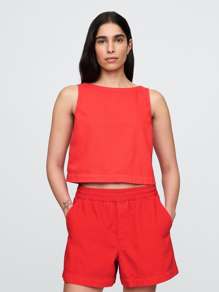 Gap Red UltraSoft Denim Shell Vest Top - Image 1 of 4 Gap Red UltraSoft Denim Shell Vest Top - Image 1 of 4