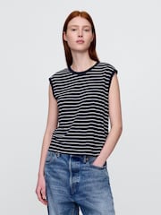 Gap Navy Blue Linen-Blend Crew Neck Shell Vest - Image 1 of 5
