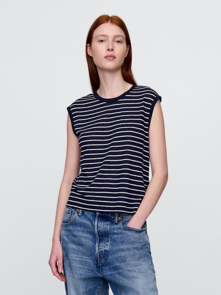 Gap Navy Blue Linen-Blend Crew Neck Shell Vest - Image 1 of 5