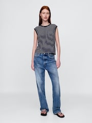 Gap Navy Blue Linen-Blend Crew Neck Shell Vest - Image 3 of 5