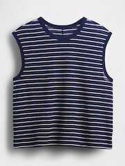 Gap Navy Blue Linen-Blend Crew Neck Shell Vest - Image 4 of 5