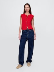 Gap Red Cropped Cardigan Sleeveless Vest Top - Image 3 of 4
