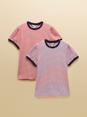 Joules Erin Red & Multi Striped Short Sleeve T-Shirts 2 Pack - Image 1 of 7