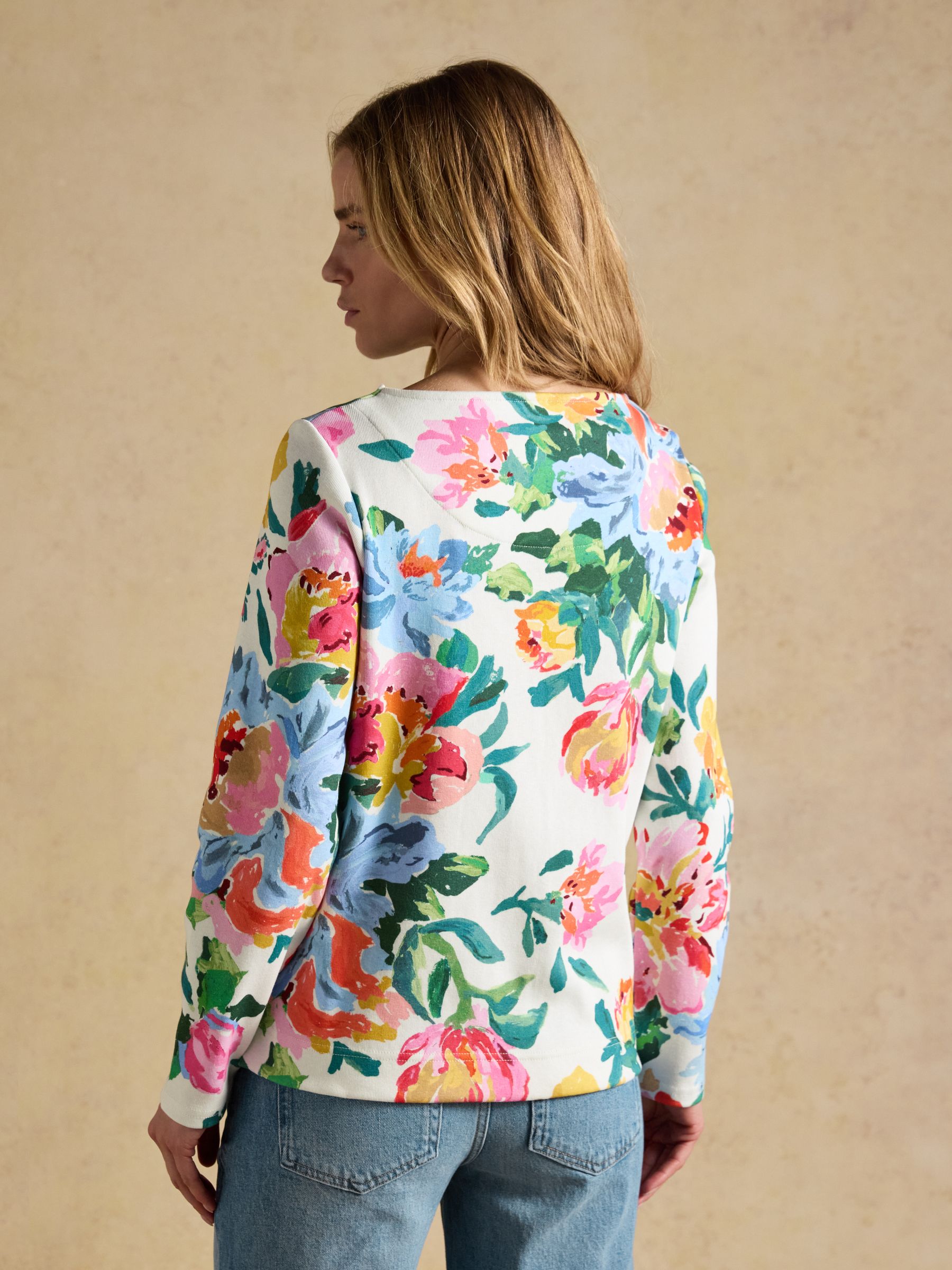 Buy Joules Harbour White Artist Floral Printed Boat Neck Breton