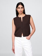 Gap Brown Cropped Cardigan Sleeveless Vest Top - Image 1 of 4