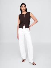 Gap Brown Cropped Cardigan Sleeveless Vest Top - Image 3 of 4
