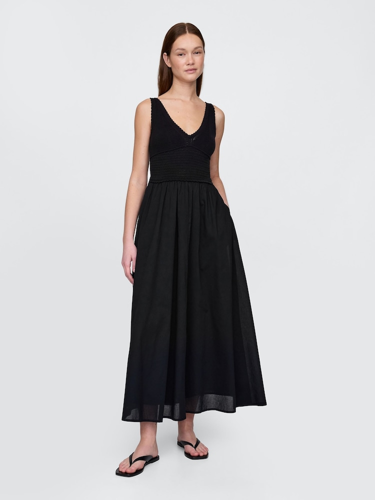 Gap Black Crochet V-Neck Maxi Dress - Image 1 of 5