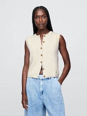 Gap Beige Cropped Cardigan Sleeveless Vest Top - Image 1 of 4