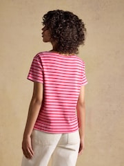 红色 - Joules Harbour 短袖船领 100% 棉质条纹衫 - 6的图像2｝