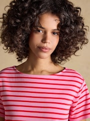 红色 - Joules Harbour 短袖船领 100% 棉质条纹衫 - 6的图像5｝