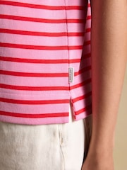 红色 - Joules Harbour 短袖船领 100% 棉质条纹衫 - 6的图像6｝