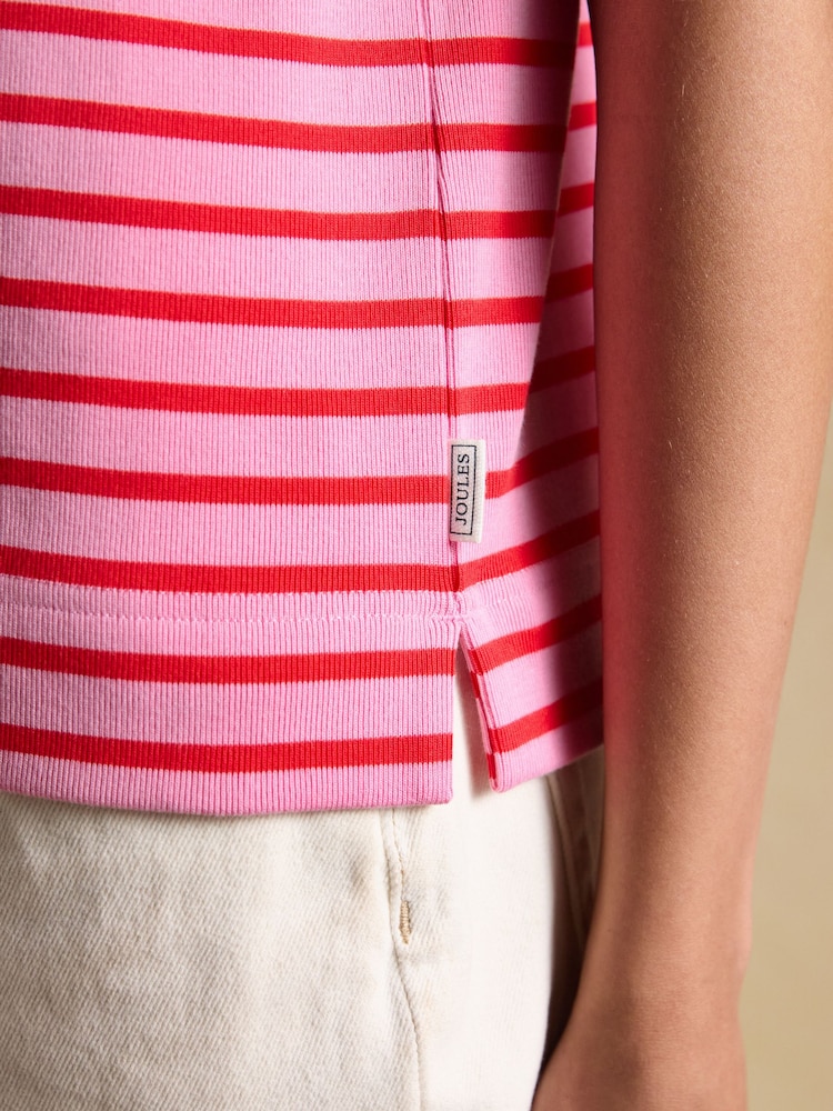 红色 - Joules Harbour 短袖船领 100% 棉质条纹衫 - 6的图像6｝
