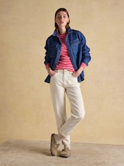 Joules Sophie Red Pink Stripe Long Sleeve Ribbed Fitted Top - Image 5 of 6