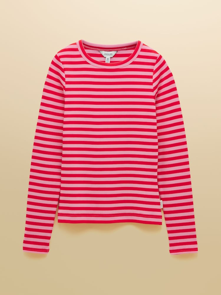 Joules Sophie Red Pink Stripe Long Sleeve Ribbed Fitted Top - Image 6 of 6 Joules Sophie Red Pink Stripe Long Sleeve Ribbed Fitted Top - Image 6 of 6