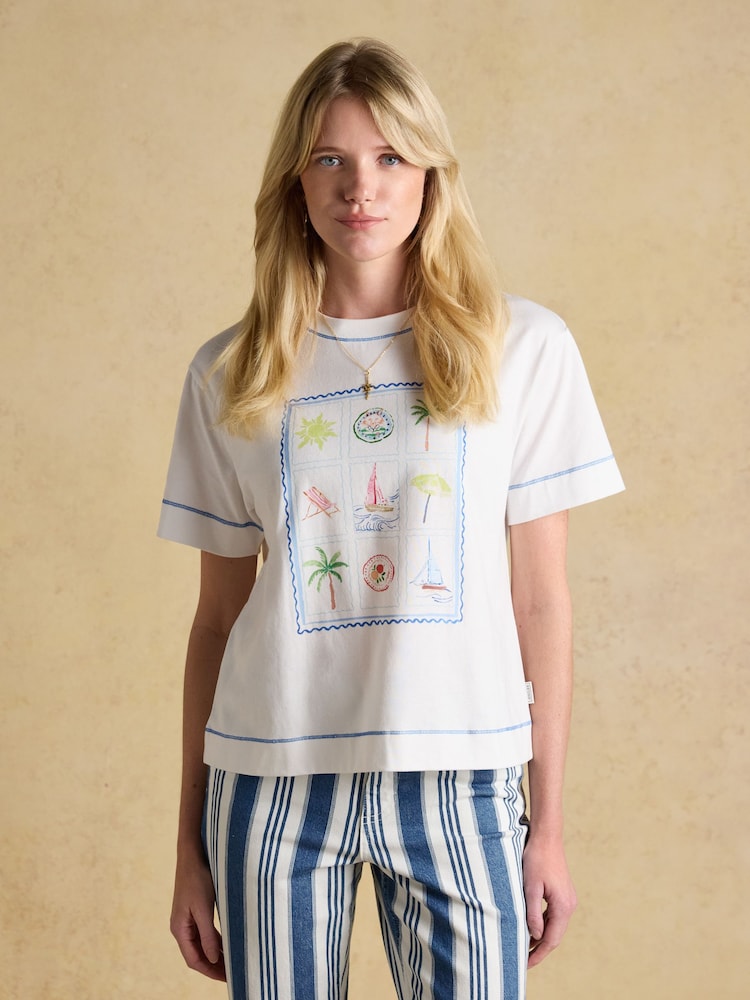 Joules Postcard Graphic Short Sleeve 100% Cotton T-Shirt - Image 1 of 8