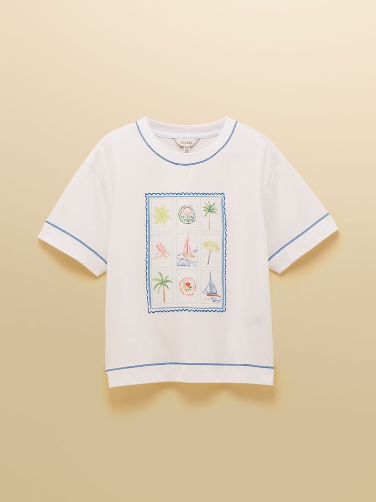 Joules Postcard Graphic Short Sleeve 100% Cotton T-Shirt - Image 8 of 8