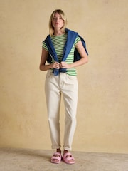 Joules Sophie Green Stripe Short Sleeve Ribbed Fitted T-Shirt - Image 3 of 6