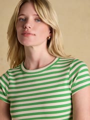 Joules Sophie Green Stripe Short Sleeve Ribbed Fitted T-Shirt - Image 4 of 6