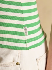 Joules Sophie Green Stripe Short Sleeve Ribbed Fitted T-Shirt - Image 5 of 6