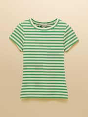 Joules Sophie Green Stripe Short Sleeve Ribbed Fitted T-Shirt - Image 6 of 6