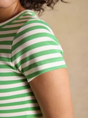 Joules Sophie Green Striped Short Sleeve Ribbed Fitted T-Shirt - Image 7 of 9