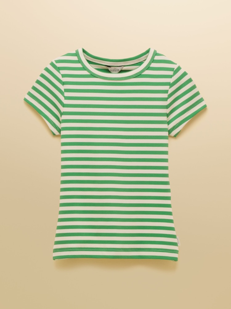 Joules Sophie Green Striped Short Sleeve Ribbed Fitted T-Shirt - Image 9 of 9 Joules Sophie Green Striped Short Sleeve Ribbed Fitted T-Shirt - Image 9 of 9