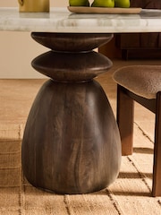 MADE.COM Natural Marble and Mango Wood Isolde 4 Seater Round Fixed Dining Table - Image 3 of 6