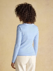 Joules Sophie Blue Stripe Long Sleeve Ribbed Fitted Top - Image 2 of 8