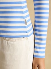 Joules Sophie Blue Stripe Long Sleeve Ribbed Fitted Top - Image 5 of 8