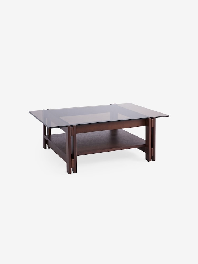 MADE.COM Dark Stained Oak Ellery Glass Rectangular Coffee Table - Image 1 of 2