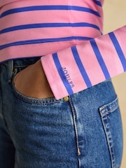 Różowe/niebieskie - Joules Fairfield Ribbed Long Sleeve Stripe Polo Top - Obraz 5 z 7