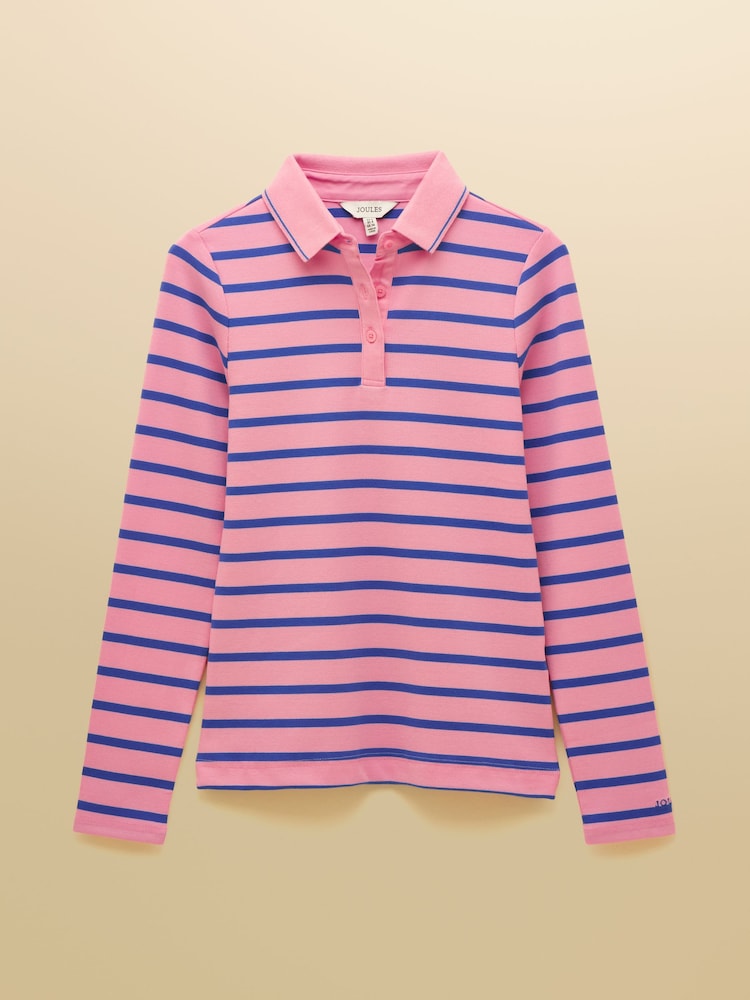 Różowe/niebieskie - Joules Fairfield Ribbed Long Sleeve Stripe Polo Top - Obraz 7 z 7 Różowe/niebieskie - Joules Fairfield Ribbed Long Sleeve Stripe Polo Top - Obraz 7 z 7
