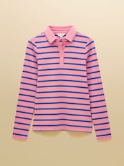 Joules Fairfield Pink & Blue Striped Long Sleeve Ribbed Polo Shirt - Image 9 of 9
