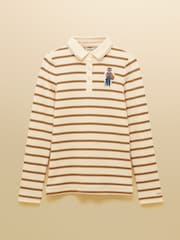 Joules Fairfield Jonty Fox Cream & Brown Striped Long Sleeve Ribbed Polo Shirt - Image 12 of 12