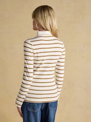 Jonty Fox Tan/Cream - Joules Fairfield Ribbed Long Sleeve Stripe Polo Top - Obraz 2 z 9