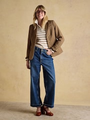 Jonty Fox Tan/Cream - Joules Fairfield Ribbed Long Sleeve Stripe Polo Top - Obraz 3 z 9