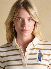 Jonty Fox Tan/Cream - Joules Fairfield Ribbed Long Sleeve Stripe Polo Top - Obraz 4 z 9