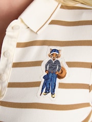 Jonty Fox Tan/Cream - Joules Fairfield Ribbed Long Sleeve Stripe Polo Top - Obraz 5 z 9