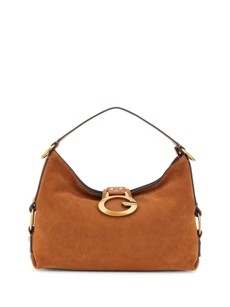Guess Camden Suede Large Logo Slouchy Brown Bag - Image 1 of 4