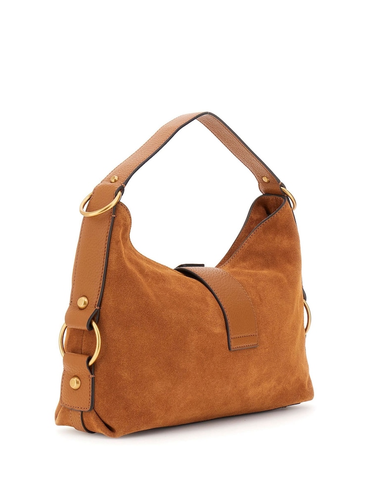 Guess Camden Suede Large Logo Slouchy Brown Bag - Image 2 of 4